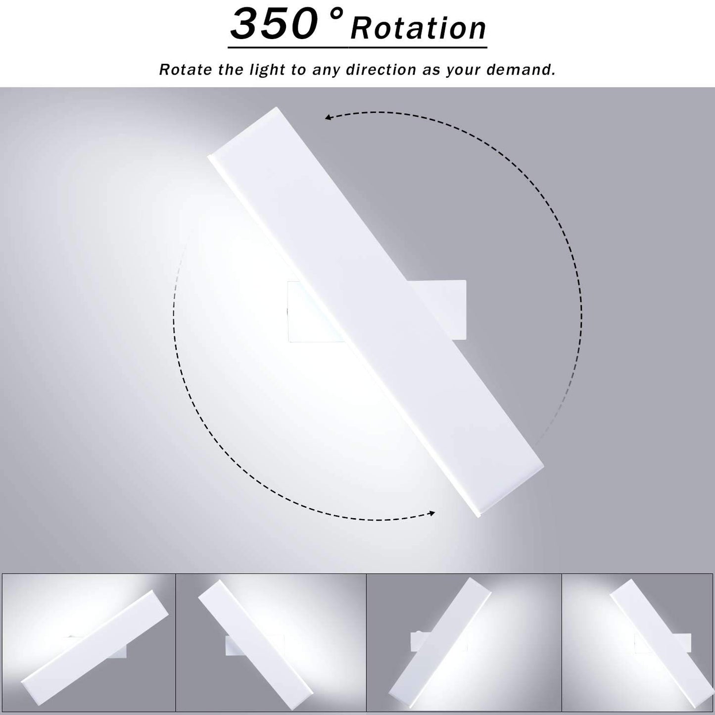 Lightsjoy LED Wall Light Indoor Modern Wall Lamp Hallway Wall Lighting 3 Color Temperatures with Switch 350° for Living Room Bedroom Kids Room etc. White