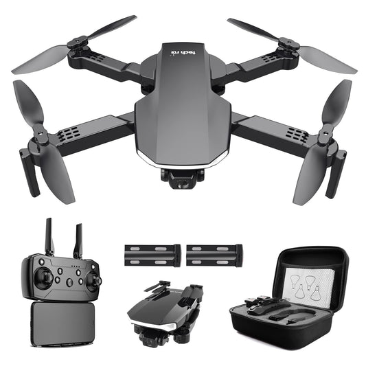 Tech RC drone with 1080P HD camera and carrying bag for adults. Outdoor RC quadcopter, foldable drone with remote control, 2 batteries for 26 min. flight time. WiFi photo live video transmission for beginners.