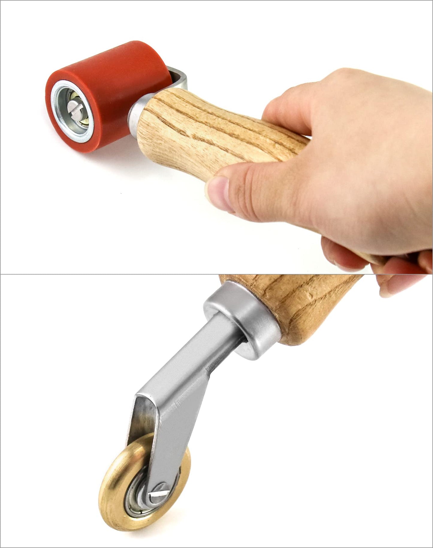 QWORK® 2 IN 1 Seam Roller High Temperature Resistant, 40mm Hard Rubber Seam Roller and 6mm Brass Bottom Corner Seam Roller, PVC Welding Tool.