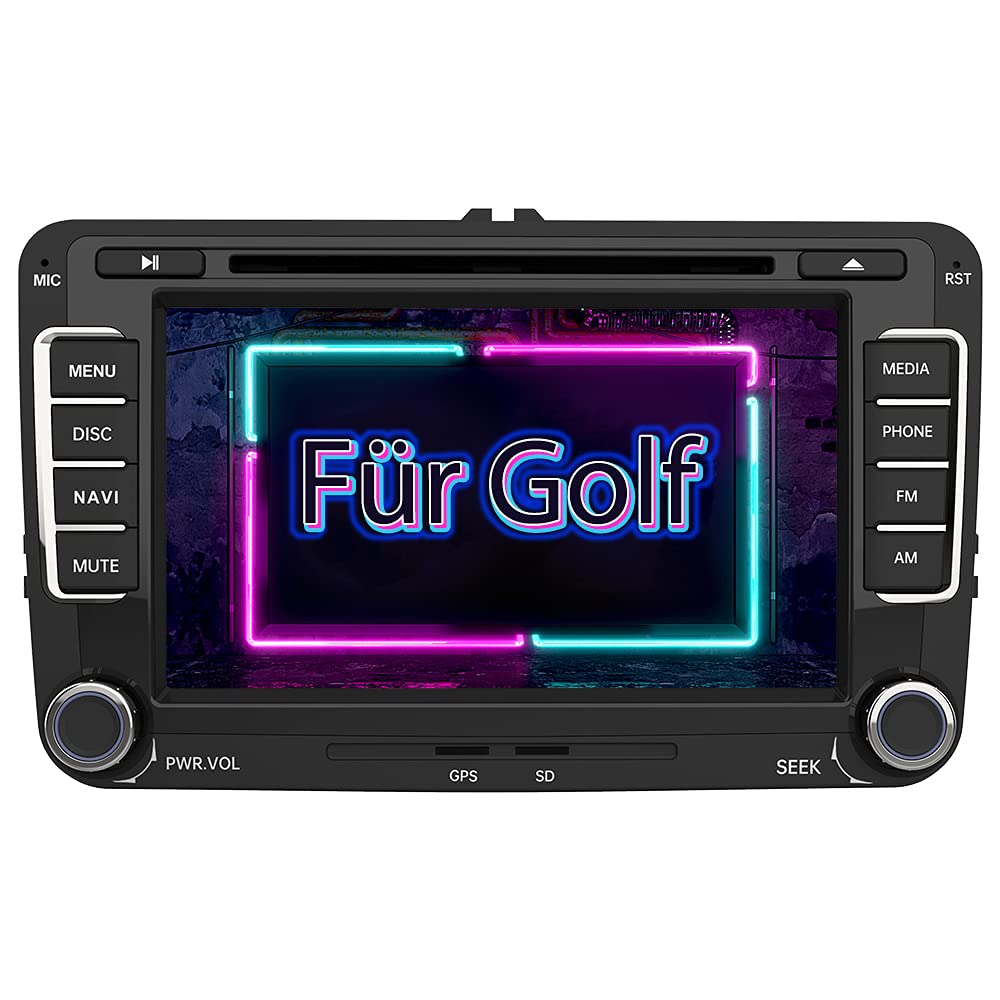 AWESAFE Radio for VW Golf 5 Golf 6, 2DIN car radio with Mirrorlink, 7 inch touchscreen monitor, SD, USB, CD DVD, and Bluetooth.