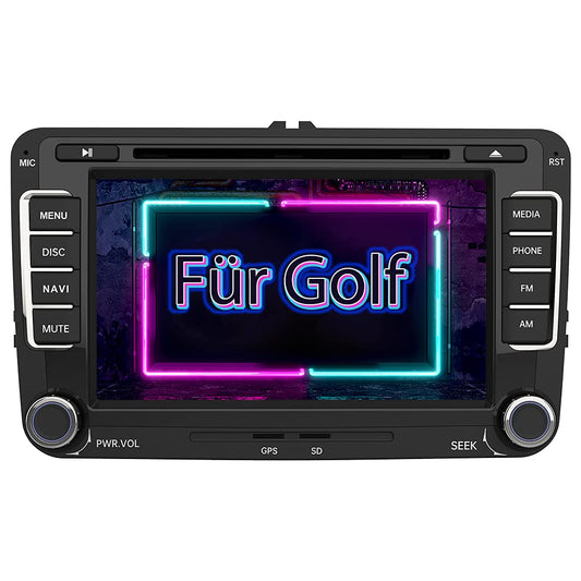 AWESAFE Radio for VW Golf 5 Golf 6, 2DIN car radio with Mirrorlink, 7 inch touchscreen monitor, SD, USB, CD DVD, and Bluetooth.