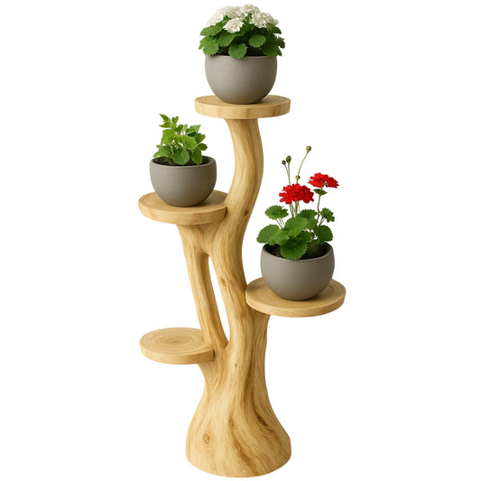 My-goodbuy24 flower stand, flower ladder, flower podium, flower stool - all made of solid Suar wood and featuring 4 shelves for plants and floral decorations.
