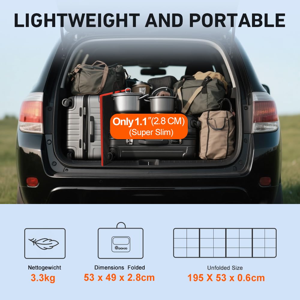 DOKIO Folding Solar Panel 160W Monocrystalline Portable Solar Module Camping Solar System Complete Set (Solar Charge Controller+PV Cable+5 DC Adapter+2 USB Output)