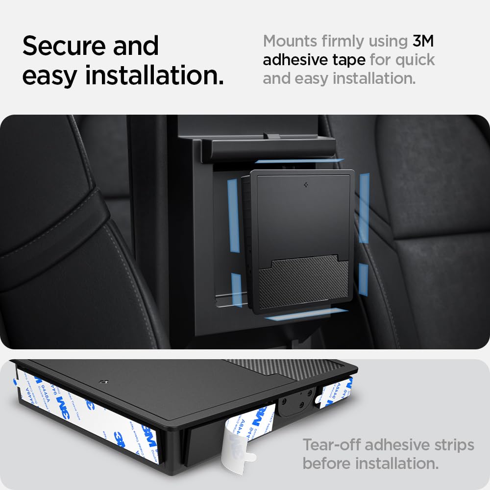Spigen Tesla Model Y (~2024) and Model 3 (2021-2023) One-Touch Hidden Storage Box (Carbon Edition) Designed for Tesla Model Y and 3 center console organizer armrest.