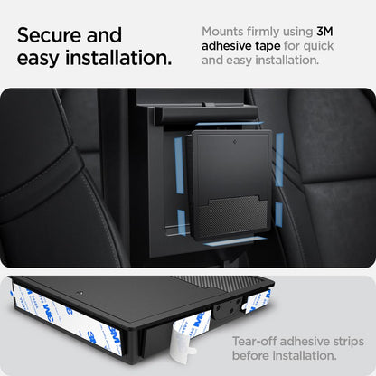Spigen Tesla Model Y (~2024) and Model 3 (2021-2023) One-Touch Hidden Storage Box (Carbon Edition) Designed for Tesla Model Y and 3 center console organizer armrest.