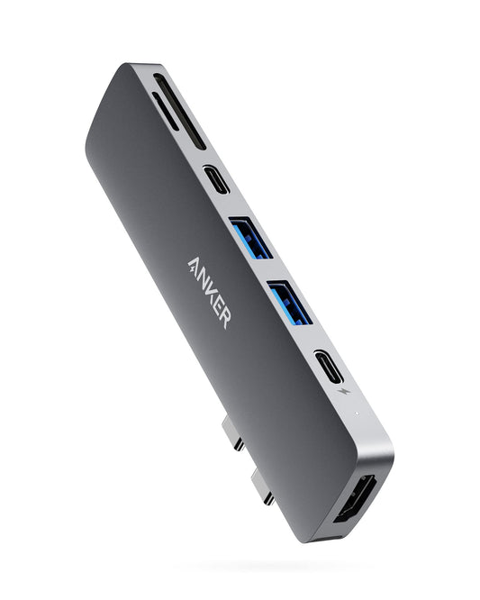 Anchor PowerExpand Direct 7-in-2 USB-C Hub for MacBook, USB-C adapter with Thunderbolt 3 USB-C (100W PD), 4K HDMI port, USB-C & USB-A 3.0 data transfer, SD & microSD card slot.
