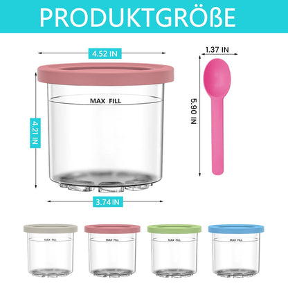 JUOENLP Replacement for Ninja Creami Pints and Lids 4Pack compatible with NC300, NC301 & NC299AMZ Series Deluxe Ice Cream Makers, Creami Pint containers with leak-proof lids, Dishwasher safe (NC300EU)