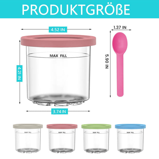 JUOENLP Replacement for Ninja Creami Pints and Lids 4Pack compatible with NC300, NC301 & NC299AMZ Series Deluxe Ice Cream Makers, Creami Pint containers with leak-proof lids, Dishwasher safe (NC300EU)