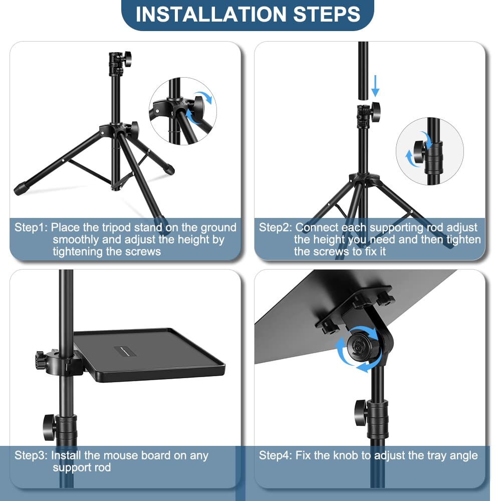 SanLead mouse pad projector stand, floor stand adjustable height from 55cm to 128cm, comes with an elastic band and a sponge cushion, projector stand tripod stand.