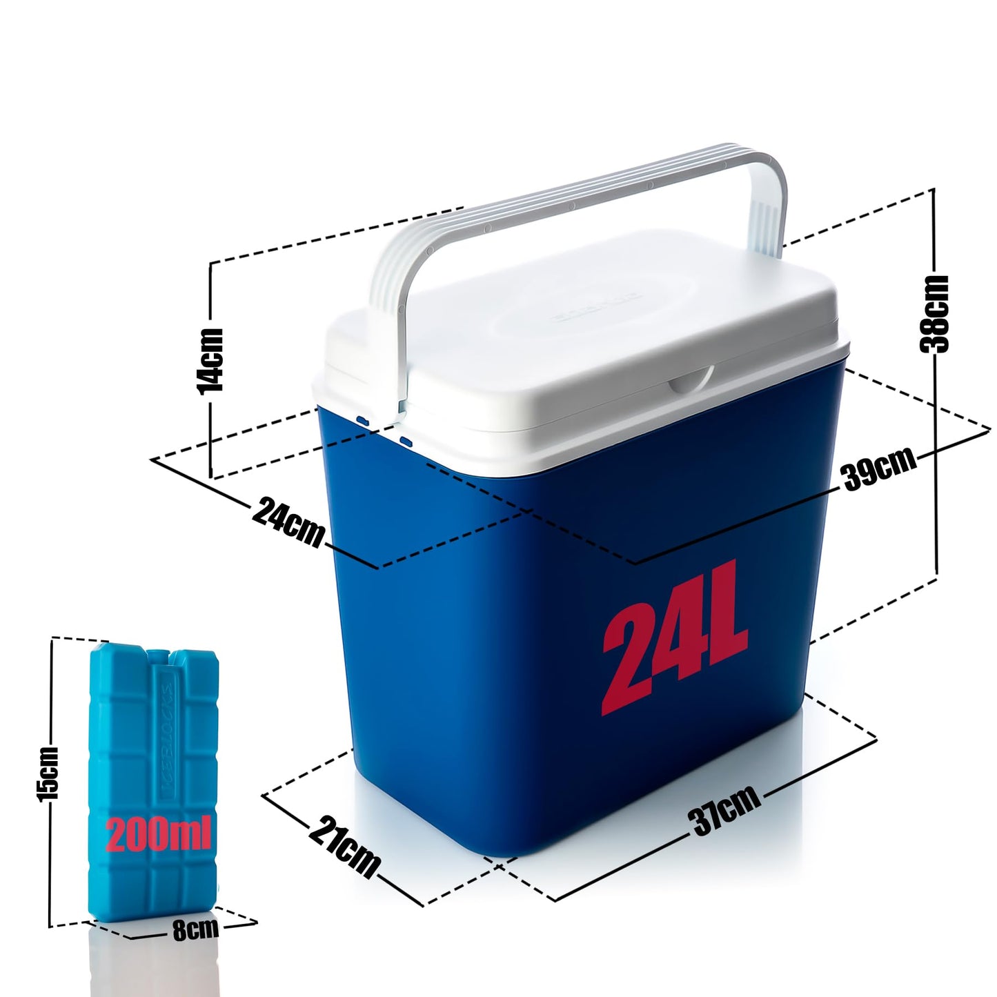 Cooler box 24 liters blue/white incl. 6 cooling packs - Up to 14 hrs cooling - Cooler bag for on the go - Outdoor thermobox for picnics & camping - Made in Europe