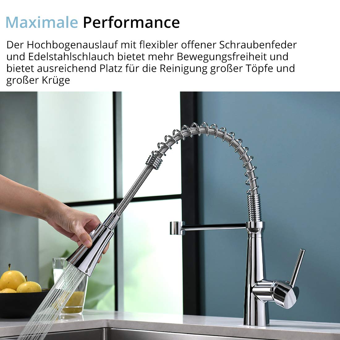 TIMACO low pressure kitchen faucet Chrome Low pressure kitchen faucet mixer tap kitchen 360° swivel faucet kitchen spiral spring faucet Chrome