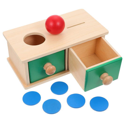 STOBOK Montessori Object Permanence Box Wooden Montessori Toy with Tray Balls And Coins Drop Montessori Object Permanence Box Kids Early Educational Toy