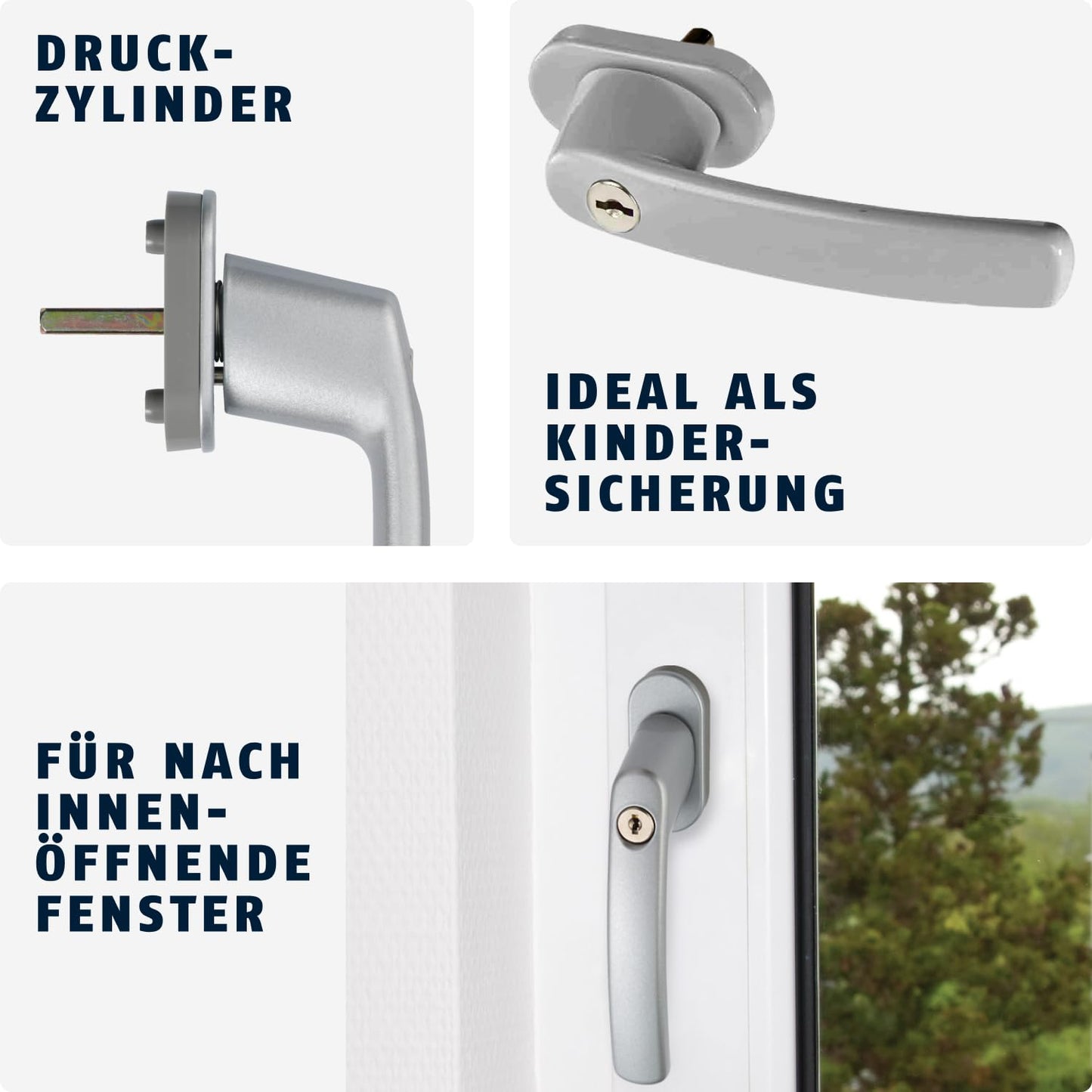 ABUS Lockable Window Handle FG200 AB208-10pcs Set - Window knob with cylinder lock, keyed alike - ABUS security level 3-88561 - Silver