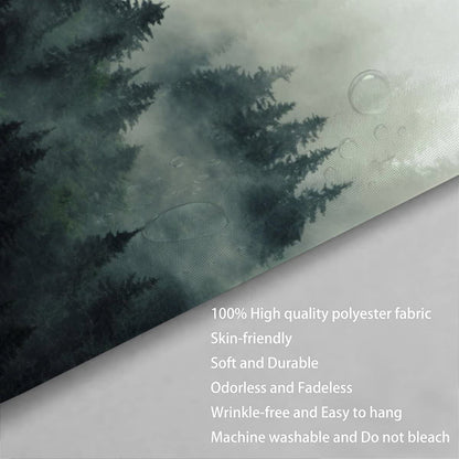 AASIRA shower curtain 240x200 Pine forest Anti-mold Waterproof Extra Long Shower Curtains with 12 Shower Curtain Rings Retro Forest 3D Design Bath Curtain for Bathtub Bathroom