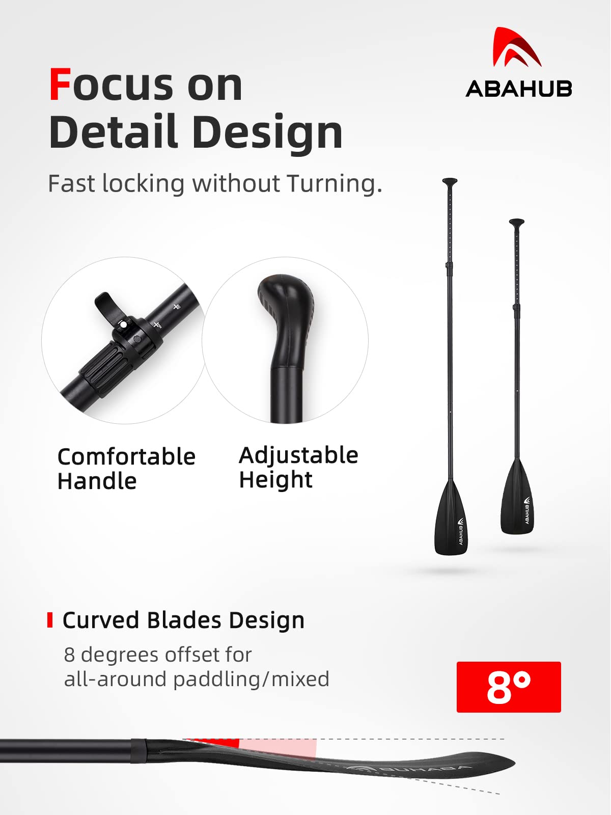 Abahub SUP Paddle Aluminum Adjustable Stand Up Paddle for Paddleboard, Aluminum Alloy PU-Coated Shaft 172-213cm Plastic Nylon Blade
