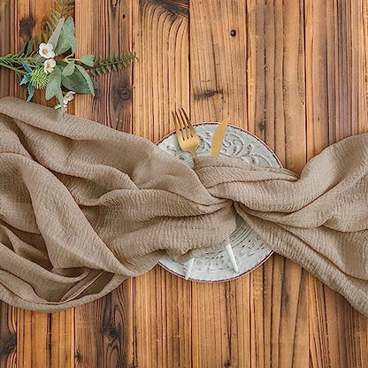 AOKSUNOVA Wedding Table Runner Muslin Long Cheese Cloth Table Runner Fabric Brown 3m x 80cm Washable