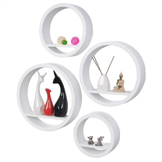 WOLTU wall shelf 4-piece set floating round shelves book, cube hanging shelf wall board, white, for office, living room, bedroom, kitchen, 39.6/34.5/29.5/24.5 cm diameter.
