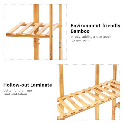 Medla Bamboo Plant Stand, Flower Shelf with 9 Layers multi-tiered, EXTRA LARGE Flower Rack Flower Ladder for Living Room Balcony Garden Indoor Outdoor, 123x89x19.5cm