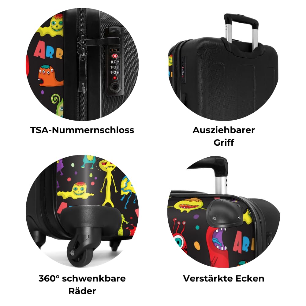 NoBoringSuitcases.com® Kids Suitcases Boys Rolling Travel Bag Cabin Bag Gifts - Monsters - Colors - Space - Boys Suitcases Medium, 67x43x25cm