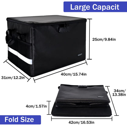 Hodufy Large Fireproof Money Box, Waterproof and Fireproof Document Box with Combination Lock and Reflective Strips, Foldable Fireproof Storage Box for Organizing Document Bag/Hanging File.