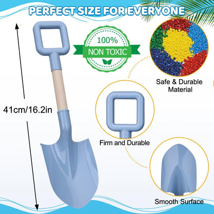 Beach shovel for kids, 16''/40cm sand spade with wooden handle, children's beach shovel for travel, plastic sandbox garden toys, toddler beach tools for digging snow (3PCS)