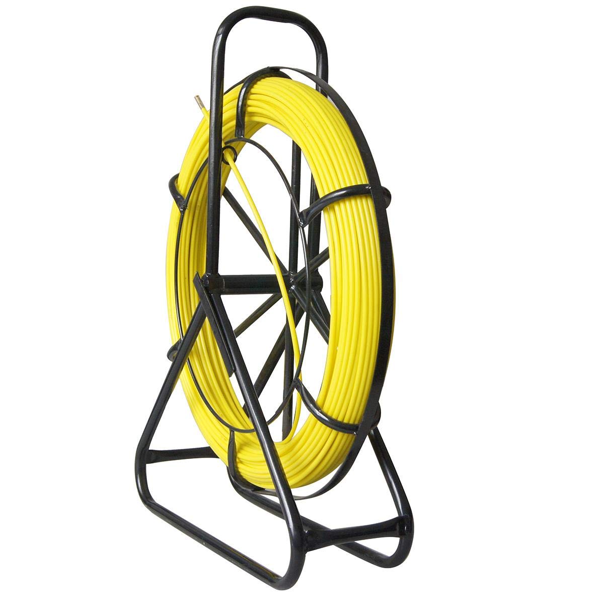 6x80M Fiberglass Rodder with Steel Stand and Brake, Fiberglass Electrical Cable Installation Tool, Cable Threading Fish Tape Puller.