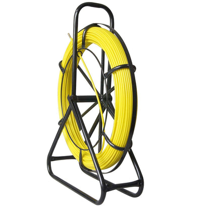 6x80M Fiberglass Rodder with Steel Stand and Brake, Fiberglass Electrical Cable Installation Tool, Cable Threading Fish Tape Puller.