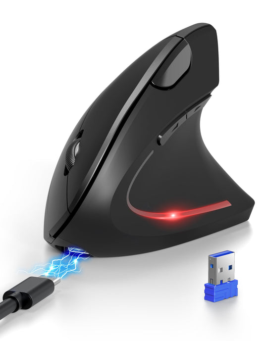 TECKNET Ergonomic Bluetooth Mouse, Rechargeable Wireless Vertical Mouse (BT 5.0/3.0 + 2.4G), 6 Adjustable Levels up to 4800 DPI, Optical Silent Wireless Mouse with USB-A Receiver, Wide Compatibility