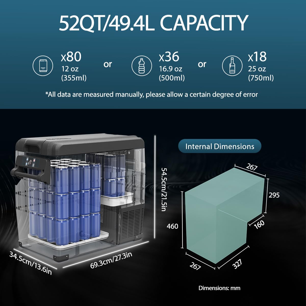 Alpicool NCF55 55L compressor cooler 12V portable mini fridge electric freezer small freezer for car camping, truck, boat, -20℃ to 20℃ (Black)