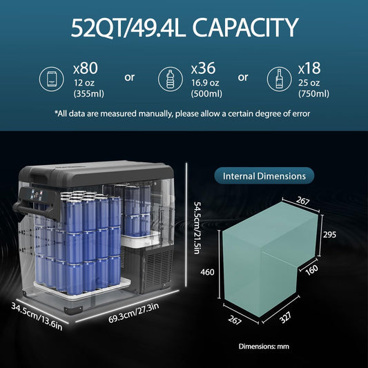 Alpicool NCF55 55L compressor cooler 12V portable mini fridge electric freezer small freezer for car camping, truck, boat, -20℃ to 20℃ (Black)