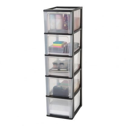 Iris Ohyama, Plastic Drawer Organizer with 5 deep drawers, Black, Easy-Pull System, A4, A5 & A6 size, Desk Organizer for Office, Stationery, BPA-free, Drawer Cabinet, OCH-2500