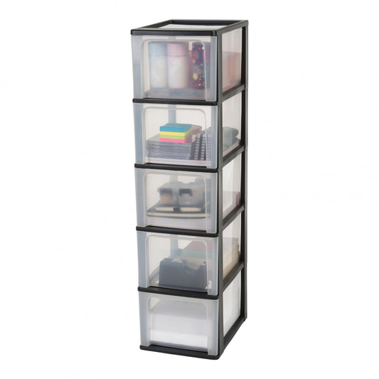 Iris Ohyama, Plastic Drawer Organizer with 5 deep drawers, Black, Easy-Pull System, A4, A5 & A6 size, Desk Organizer for Office, Stationery, BPA-free, Drawer Cabinet, OCH-2500