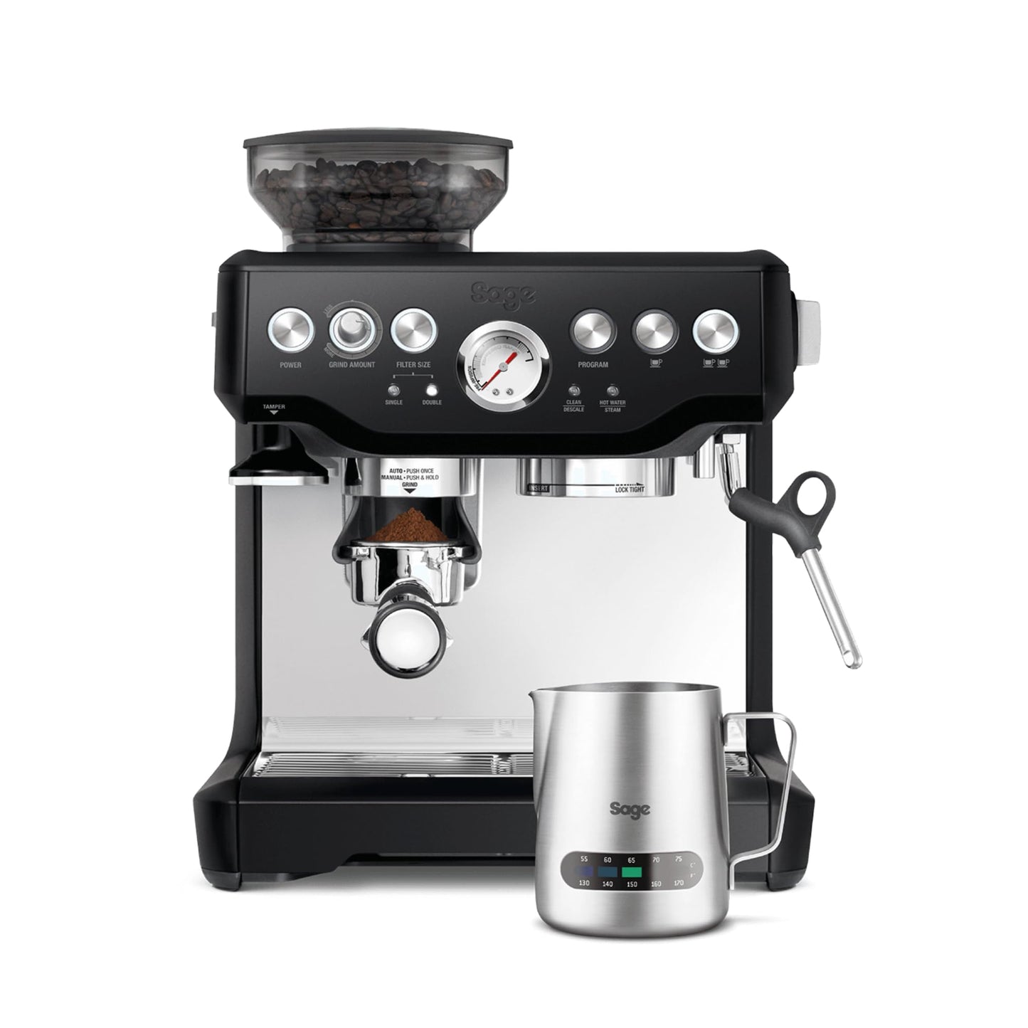 Sage - The Barista Express - Coffee machine with manual milk frother & integrated grinder - 16 grind settings, automatic grinding, customizable milk foam - Black Truffle