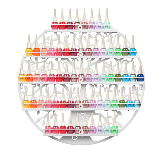 FullBerg 5-Tier Metal Nail Polish Shelf Nail Polish Storage, Nail Polish Wall Shelf Round, Essential Oils Organizer Aromatherapy Shelf Lipstick Stand Display Rack Storage for Women White