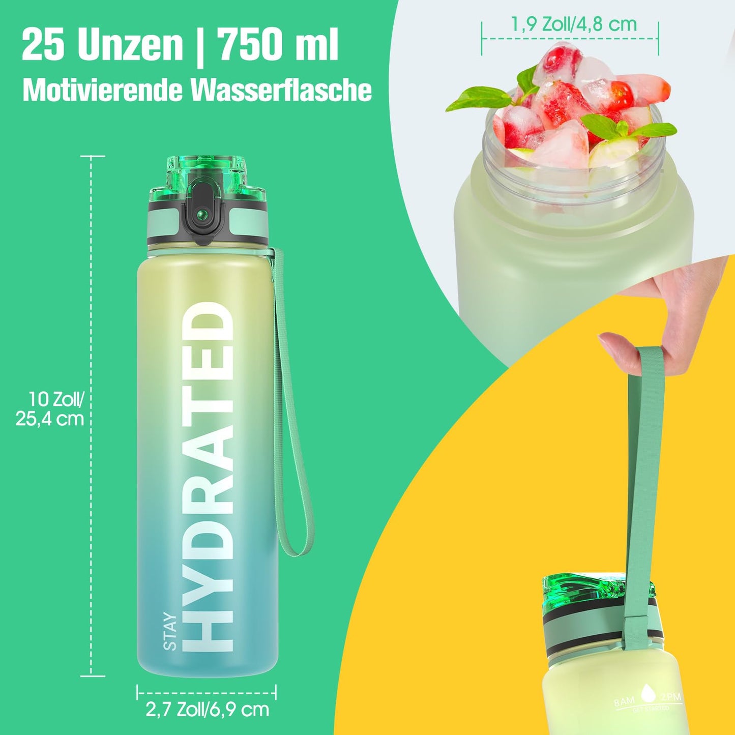 Sahara Sailor Water Bottle, Sports Water Bottle, BPA-free Tritan, 1L/500ML/750ML Leak-proof Sports Bottle for Bike, Camping, Yoga, Gym (1 Bottle)