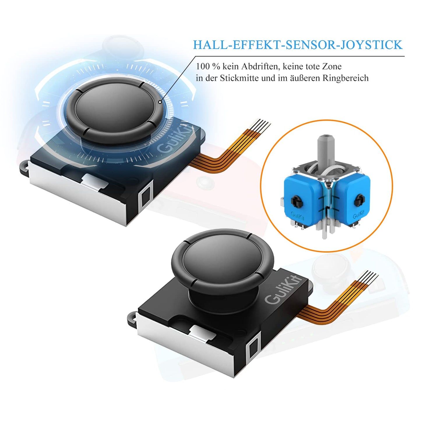 GuliKit Joycon Hall Effect Sensor Joystick 4 Pack, No Drift Joy Con Controller for Switch/OLED/Lite, Low-Power Left/Right Joystick with Repair Tool