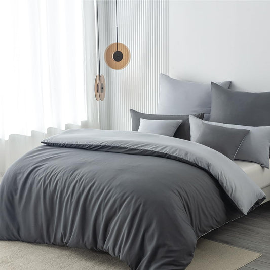 Nesture bedding set 155x220 2 pieces Anthracite/Grey bedding sets Microfiber reversible duvet cover 155 x 220, soft & wrinkle-free 1 duvet cover + 1 pillowcase 80x80cm with zipper