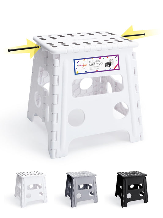 HOUSE DAY 33cm Folding Step Stool - White Portable Foldable Stool Foldable Stool Step Chair Footstool Foldable up to 136kg for Adults