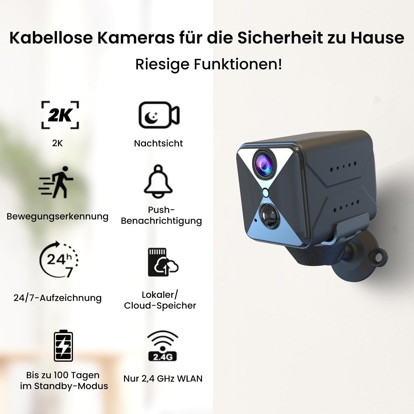 aidowocam Mini Camera Full HD Surveillance Camera Indoor Security Camera Live Transmission Mobile APP 60 Days Long Standby Battery WiFi Camera with Motion Detector Night Vision for Home Security