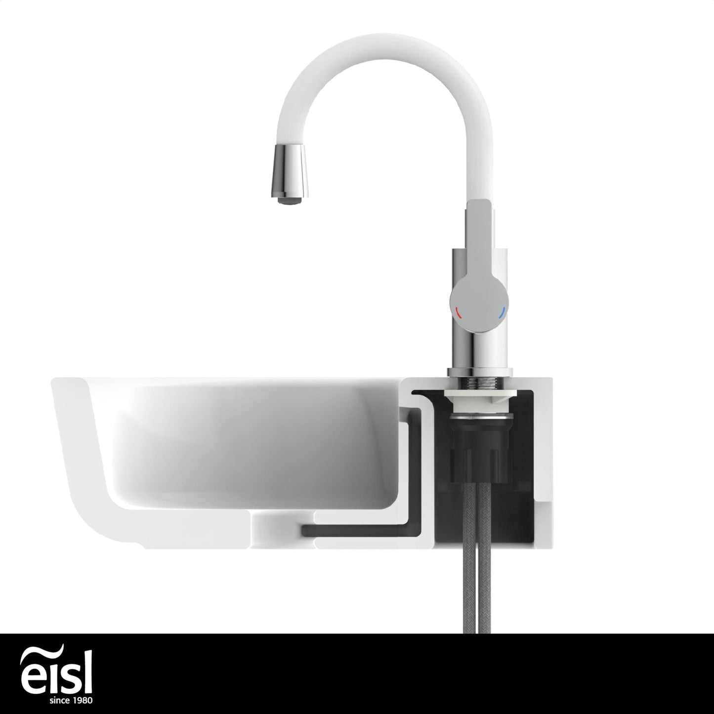 EISL Basin Mixer FLEXO, flexible spout in white, bathroom faucet, adjustable tap for bathroom, NI075FLCRW