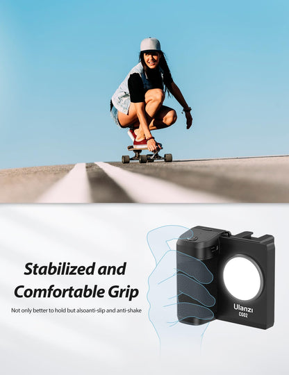 ULANZI CG02 Smartphone Handle Grip, phone cap grip with fill light, 3 levels adjustable, smartphone grip with remote control, cold shoe, fill light for selfies, TIKTOK, VLOG, handle grip for iPhone, Android