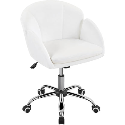 Yaheetech Home Office Chair Vanity Chair Desk Chair Height Adjustable Swivel Chair up to 136 kg Capacity, Velvet Chair with Armrests and Backrest for Bedroom Office Living Room, White