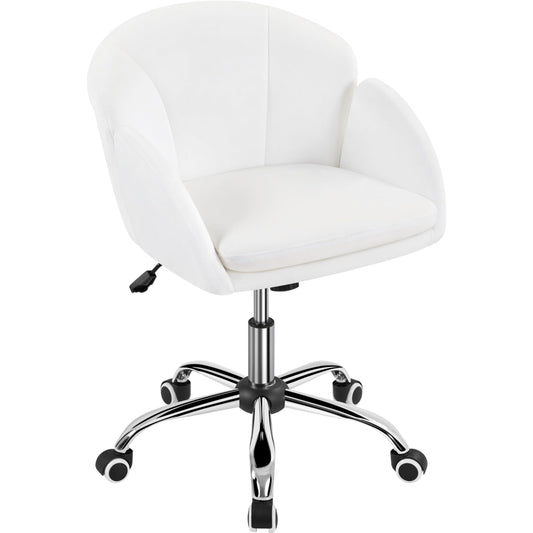 Yaheetech Home Office Chair Vanity Chair Desk Chair Height Adjustable Swivel Chair up to 136 kg Capacity, Velvet Chair with Armrests and Backrest for Bedroom Office Living Room, White
