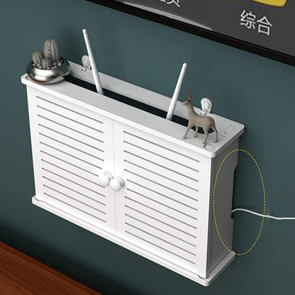PPGE Home Router Storage Box White, Hide Wall TV Cables, Wood and Plastic Wall Shelf, Cable Management, Floating Shelf, Cable Organizer, WiFi Router Storage