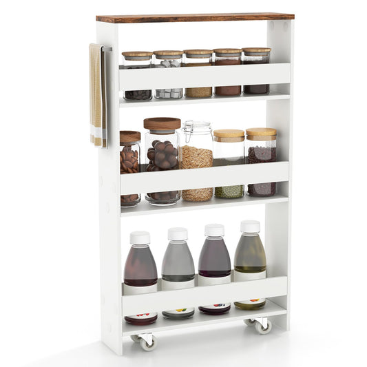 GIANTEX 13cm wide niche shelf, kitchen shelf kitchen cabinet kitchen trolley, niche cabinet niche trolley on wheels, bathroom shelf rolling cart wood 4 tiers, slim shelf for kitchen, 47.5 x 13 x 80.5 cm