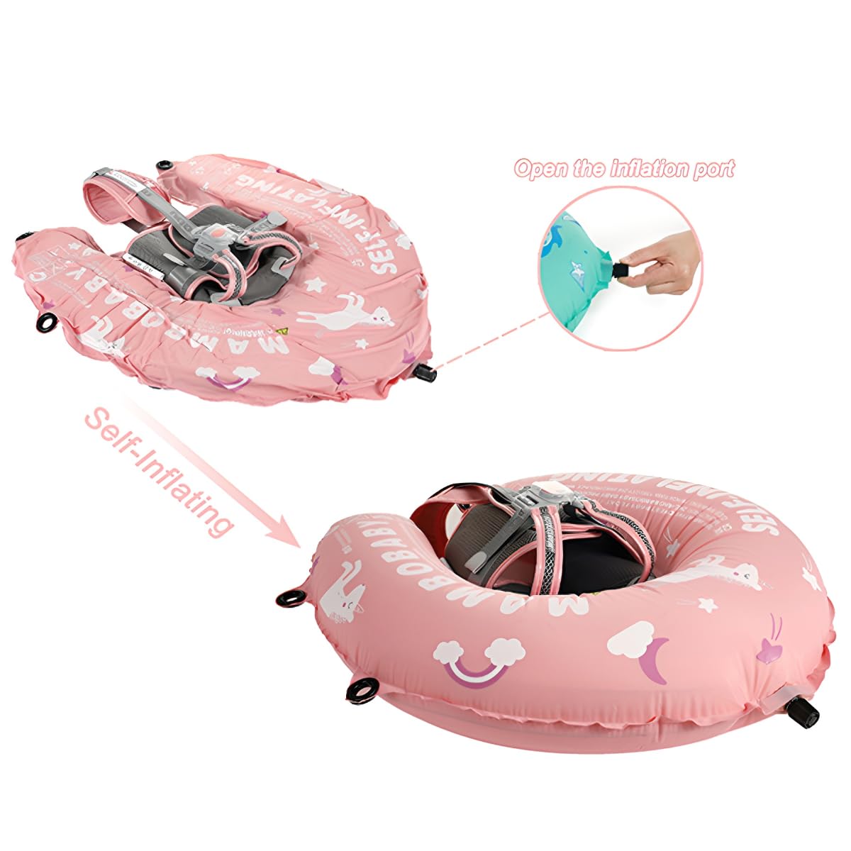 HECCEI Baby Swim Ring, Mambobaby Automatic Inflatable Baby Swim Aid Swim Ring Compact Foldable Design Swim Ring Perfect Swim Trainer for Children 3 to 24 Months
