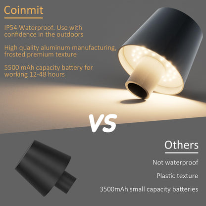 Coin with 2 pieces LED battery-operated wireless bottle lamp, 5500mAh dimmable table lamp, IP54 bottle light, touch table light for indoor/outdoor, restaurants and bars, anthracite...