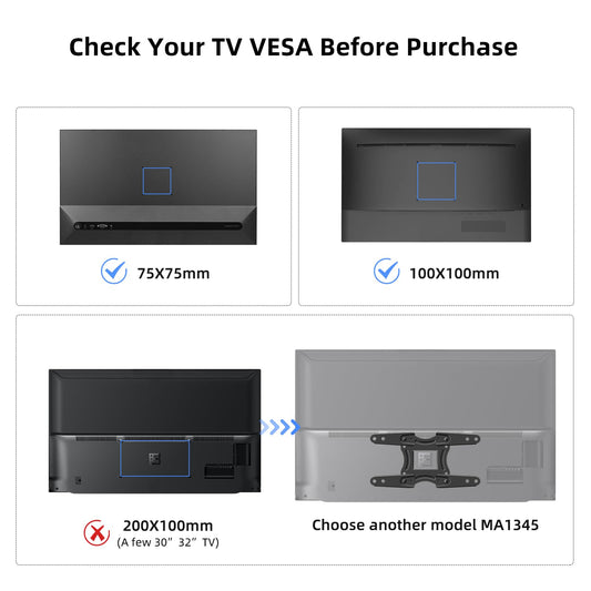 suptek TV wall mount swivel tilt rotation for 15-32 inch flat & curved TVs or monitors, holds up to 13kg. VESA 100x100mm/75x75mm.