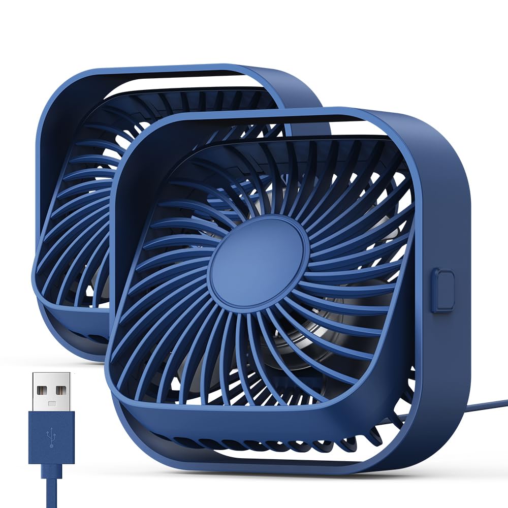 TOPK USB Fan 2 Pack Mini Desktop Fans Quiet Operation, USB Powered Desk Fan, 3 Speeds and 360° Rotatable Head for Home Office Bedroom Table Desktop