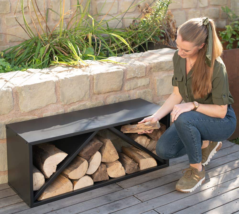 WESTMANN steel firewood rack | 104x34x40 cm black | Firewood rack for indoor & outdoor use | Firewood basket & log holder for storage.